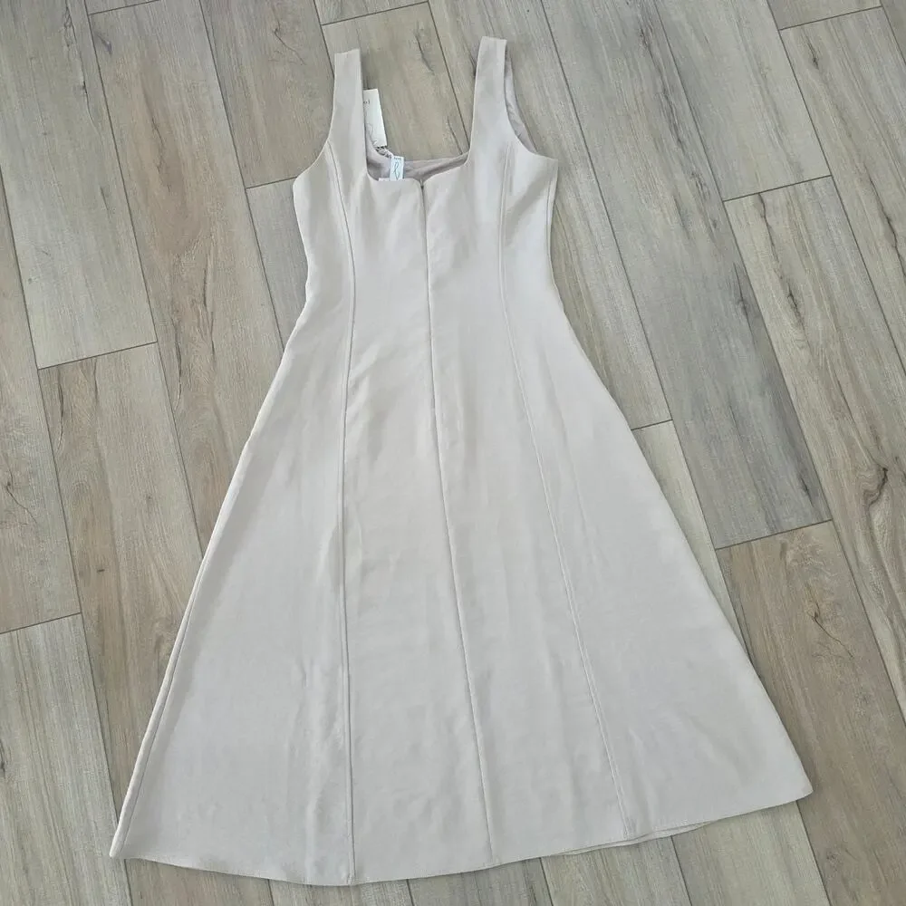 Joie Cream Sleeveless A-Line Square Neck Soft Fit & Flare Midi Dress Women Sz 6 - Picture 2 of 7